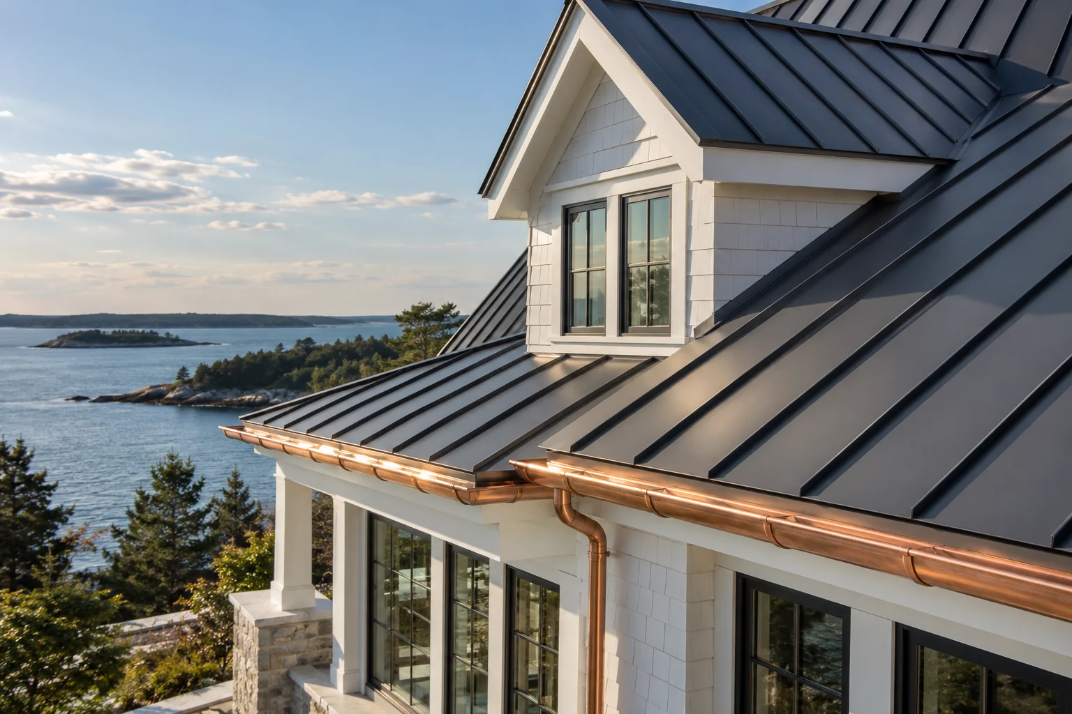 AI-generated coastal roofing illustration